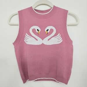 Elegant Swan Knit Sleeveless Top in Pink